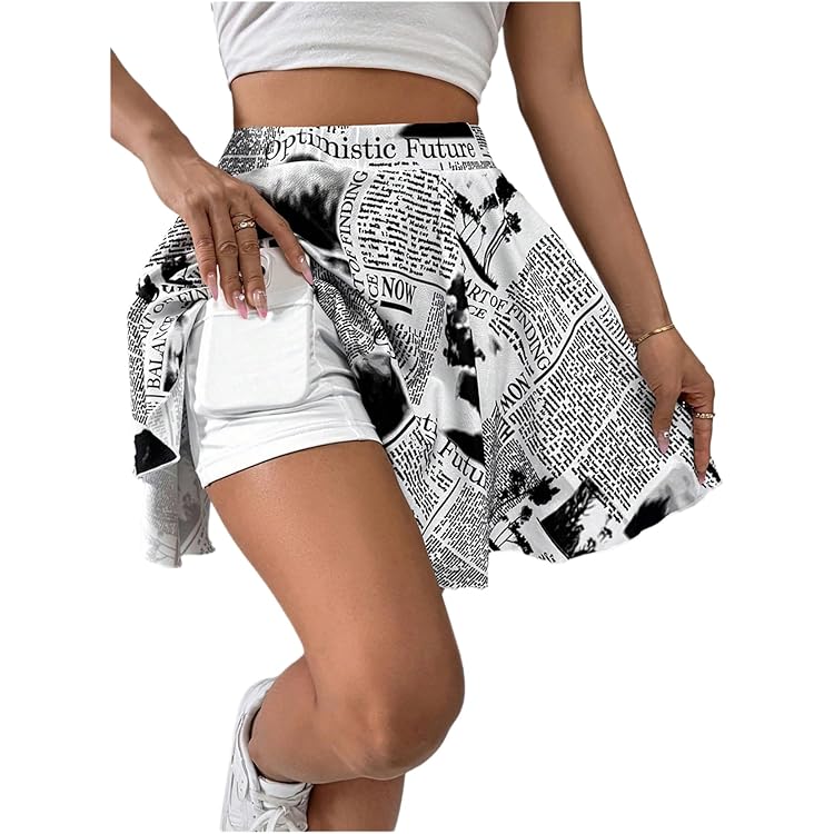 Amazon.com: PxocmM Newspaper Print Women's Short Skirts High Waist